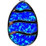blue opal wavy oval egg pendant
